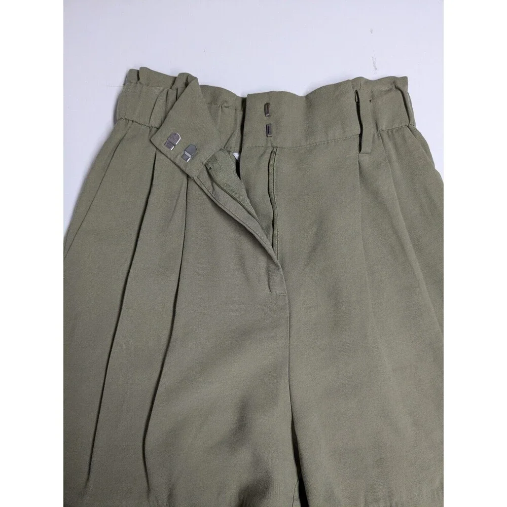 H&M Shorts Women Size 2 High Rise Pleated Wide Leg Olive Green